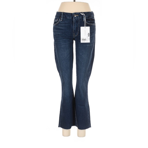 Frame Denim Dark Blue Boot Cut Jeans Le Crop Mini Boot Raw After - Picture 1 of 4